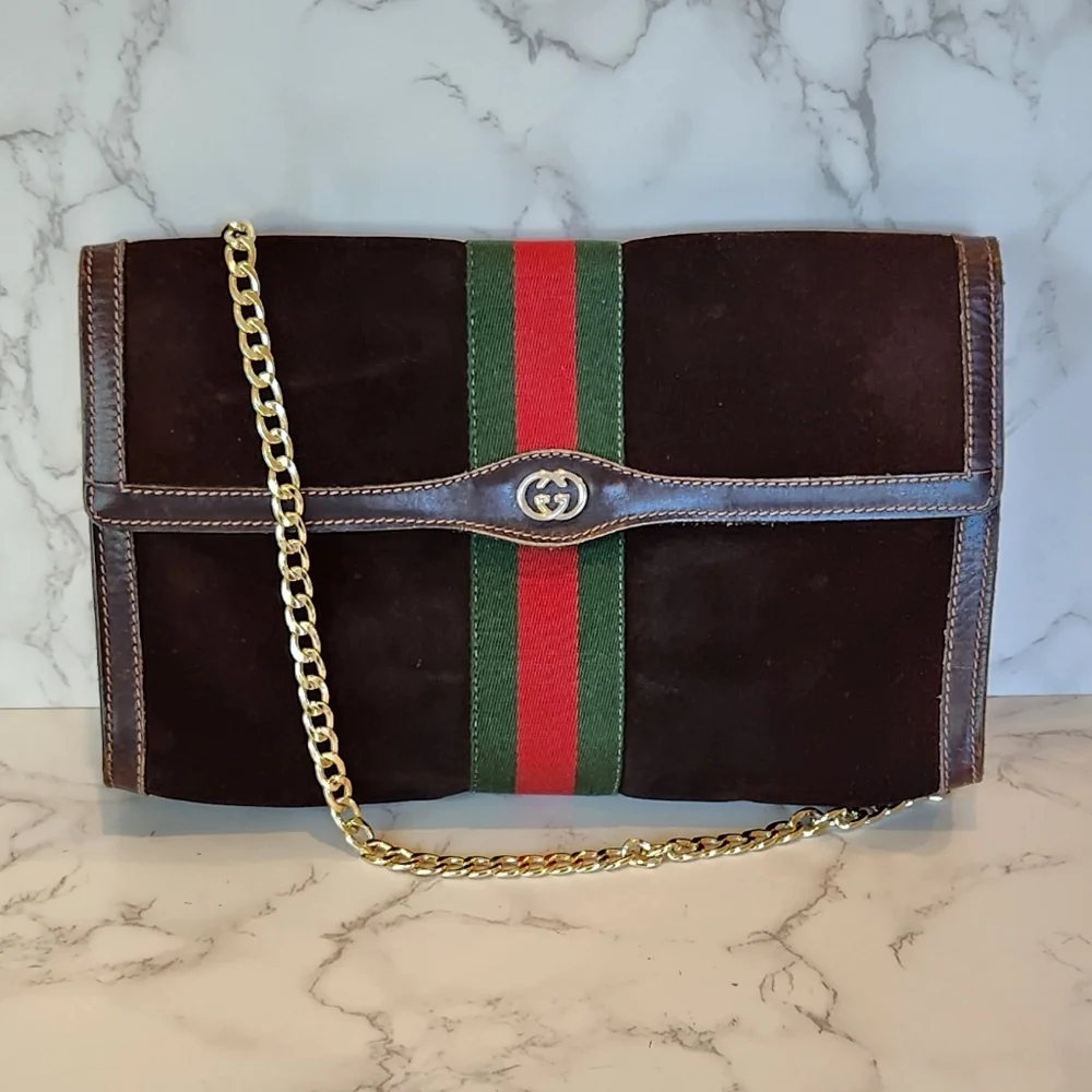Vintage GUCCI Sherry Line Brown Suede Clutch - Picture 11 of 11
